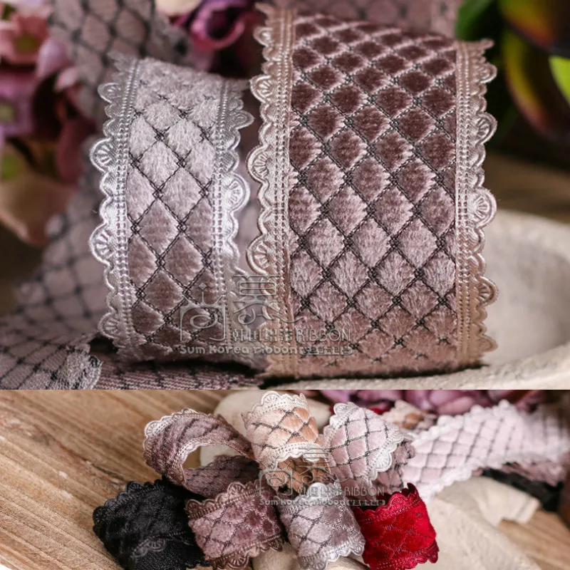 100 ярдов край пикота бархатная лента в клетку со стразами ткань для вышивки косая