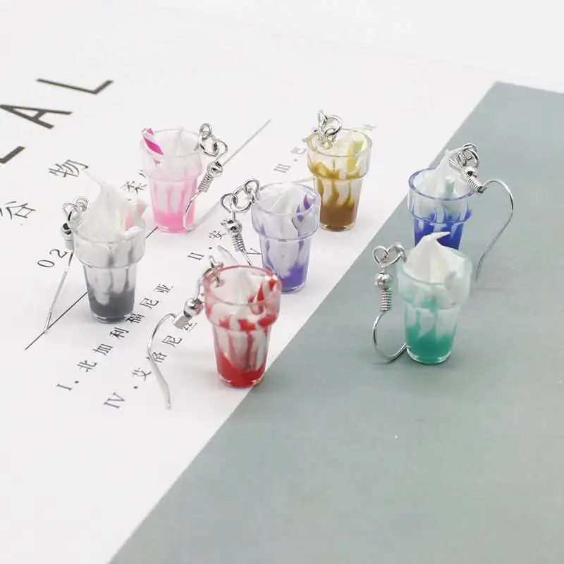 

Романтический моделирование серьги-подвески из смолы Для женщин популярная жемчужина серьги молока чашка Еда Форма серьги