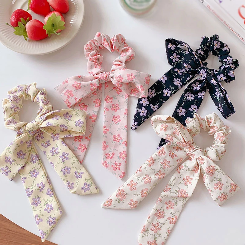

Sweet Elastic Hair Bands Rubber Floral Bow Ribbon Hair Scrunchie Headwear Hair Tie Rope Hair Loop Ponytail Hair Bands Hair Scarf