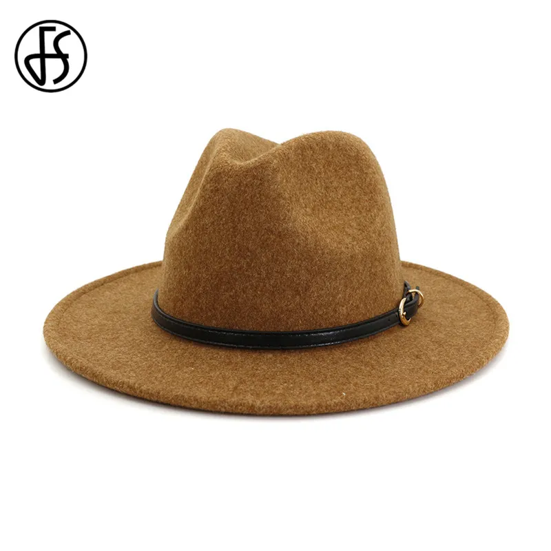 FS бежевый белый шерстяной джазовый шляпа Для мужчин женщин с Широкими Полями