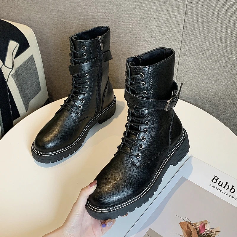Новинка зимние мотоботы с пряжкой женские ботильоны в британском стиле на низком