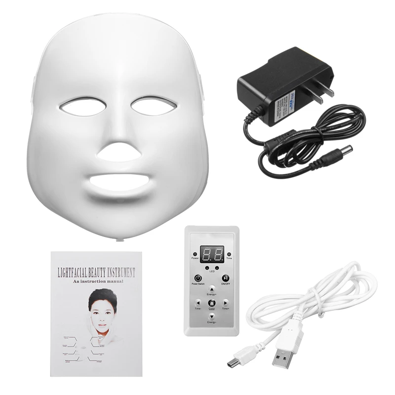 7colors Light Photon Facial Mask Therapy 192 LED Skin Care Rejuvenation Wrinkle Acne Removal Face Beauty Spa UK/US/EU plug | Красота и