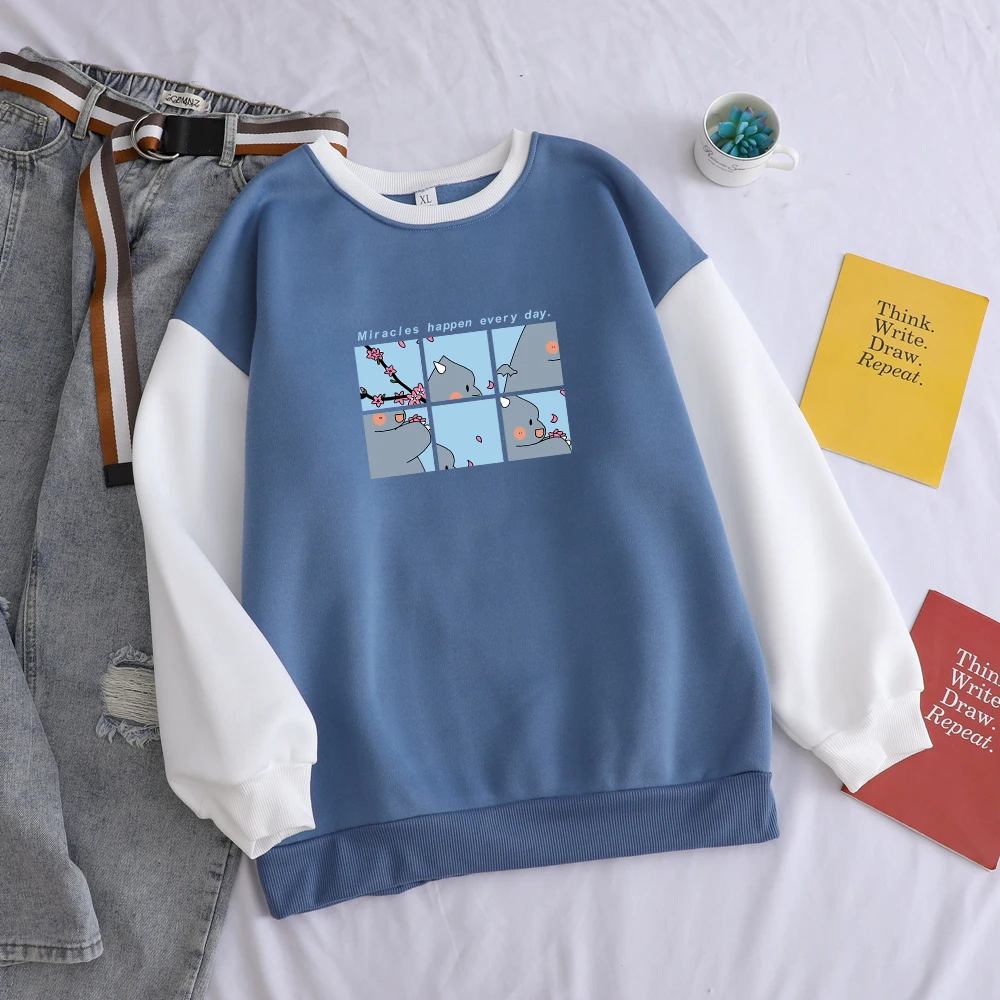 

Bear Printed Fashion Female Hoodies Cotton O-neck Streetwear Loose Casual Hip Hop Women Pullover Funny Cartoon Sweatshirts Splic