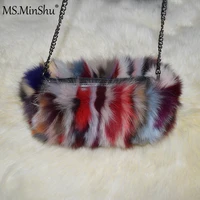 ms minshu brand real fox fur hand muff bag winter hand warmer real fur muff fashion woman pocket handmuff with chain