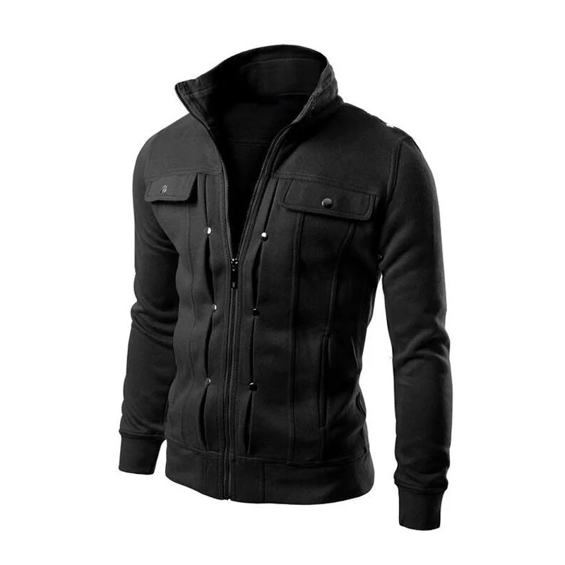 Мужская модная куртка размера плюс одноцветная со стоячим воротником уличная