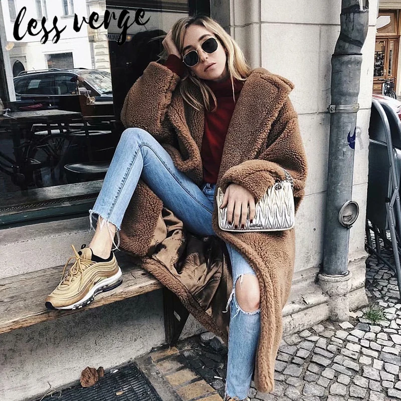 Lessverge осень зима белый искусственный мех плюшевое пальто женское коричневое