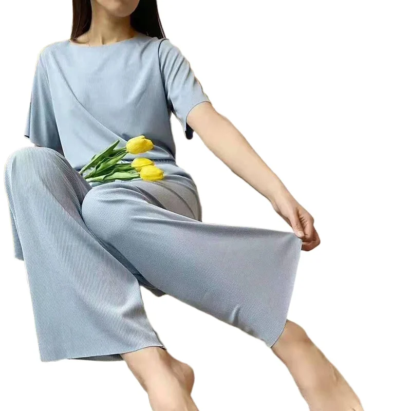 2021 New Women's Pajamas Set Soft Home Wear Summer Comfortable Loose Short Sleeve Trousers Sleepwear 2Pcs Suit Nightwear