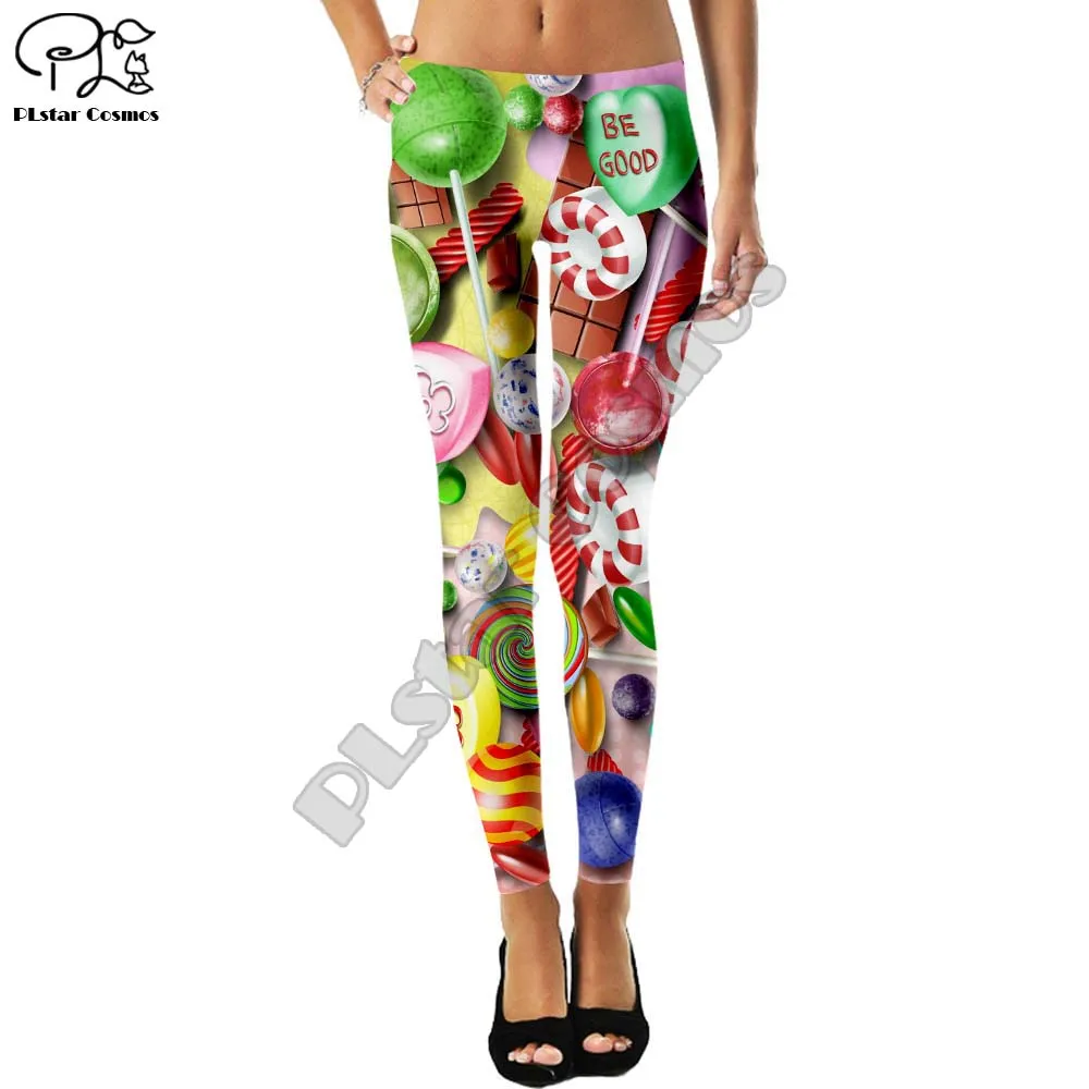 Красочные Леггинсы образец Женская пищевой конфеты фруктового шить леггинсы с цифровой печатью брюки