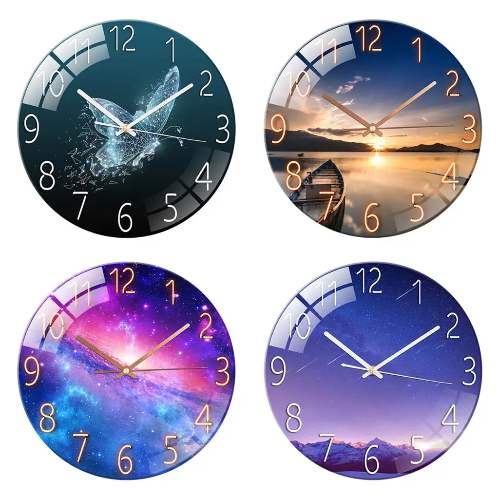 

Glass Landscape Quartz Wall Clock Pendulum Living Room Nursery Room Bedroom Decoration