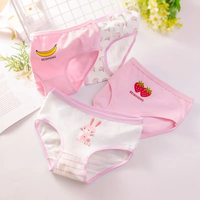 4pc/Lot Girl Triangle Underwear Pure Cotton Baby Briefs  Underpant Soft Baby Underwear Shorts Suit 2-10 Years