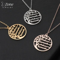 uzone custom name family tree necklace for women stainless steel personalized nameplate necklace statement jewelry birthday gift