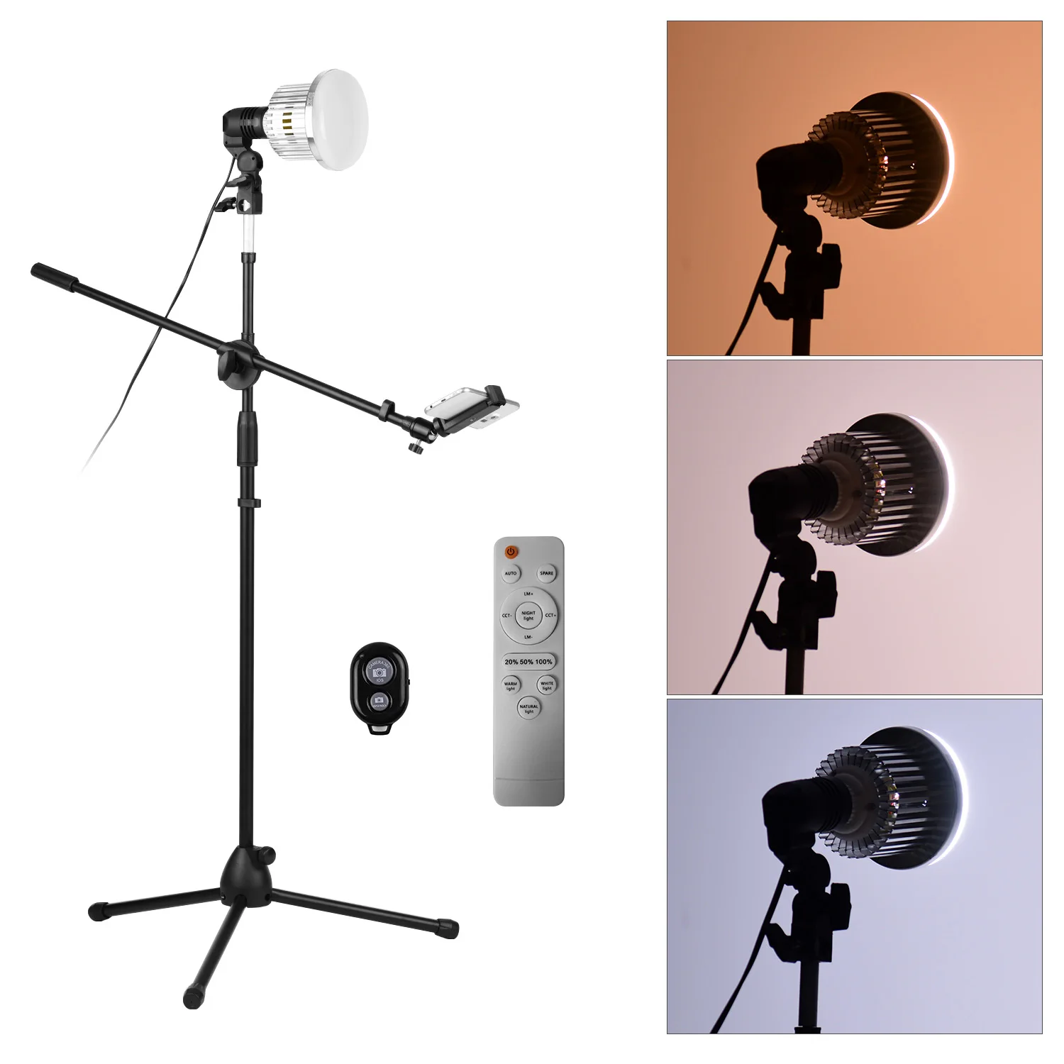

Photography Light Stand Kit 140cm Durable Aluminum Alloy Floor Tripod Stand Kit+LED Light BT for Live Streaming Video Shooting