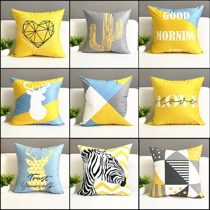 

2021 New Yellow Nordic Style Modern Simple Cushion Cover For Living Room Sofa Good Quality Office Chair Decor Car Pillow Cases
