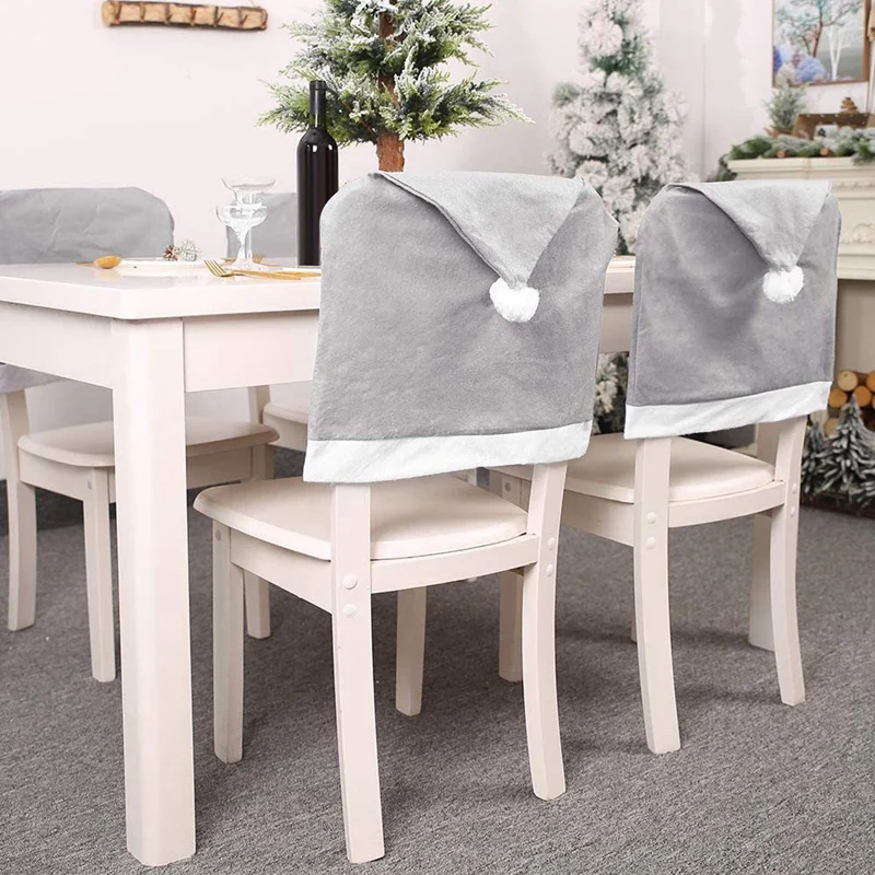 

6 Pcs Christmas Chair Back Covers Santa Claus Hat Dining Chair Slipcovers Christmas Holiday Party Decorations Supplies