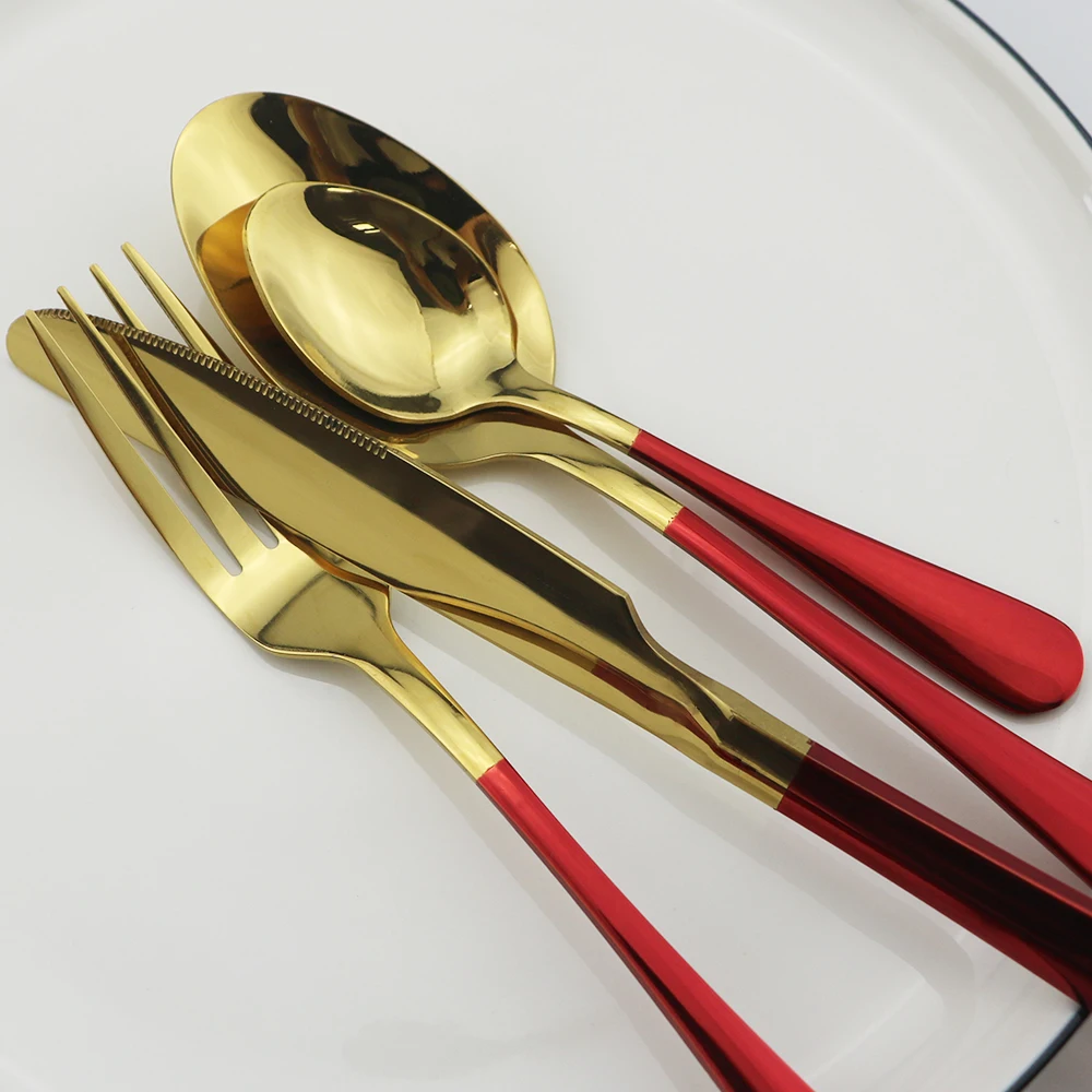 1 шт Блестящий Золотой набор посуды нож вилка ложка столовых приборов 304