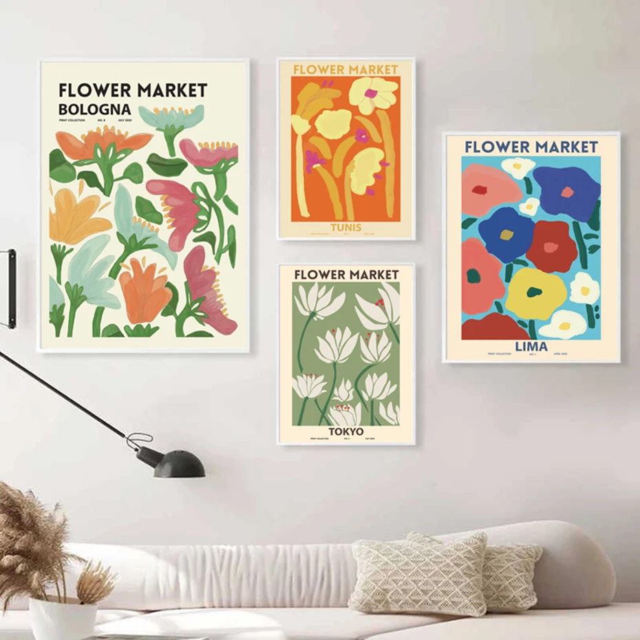 Абстрактные винтажные цветные постеры с изображением цветов на рынке