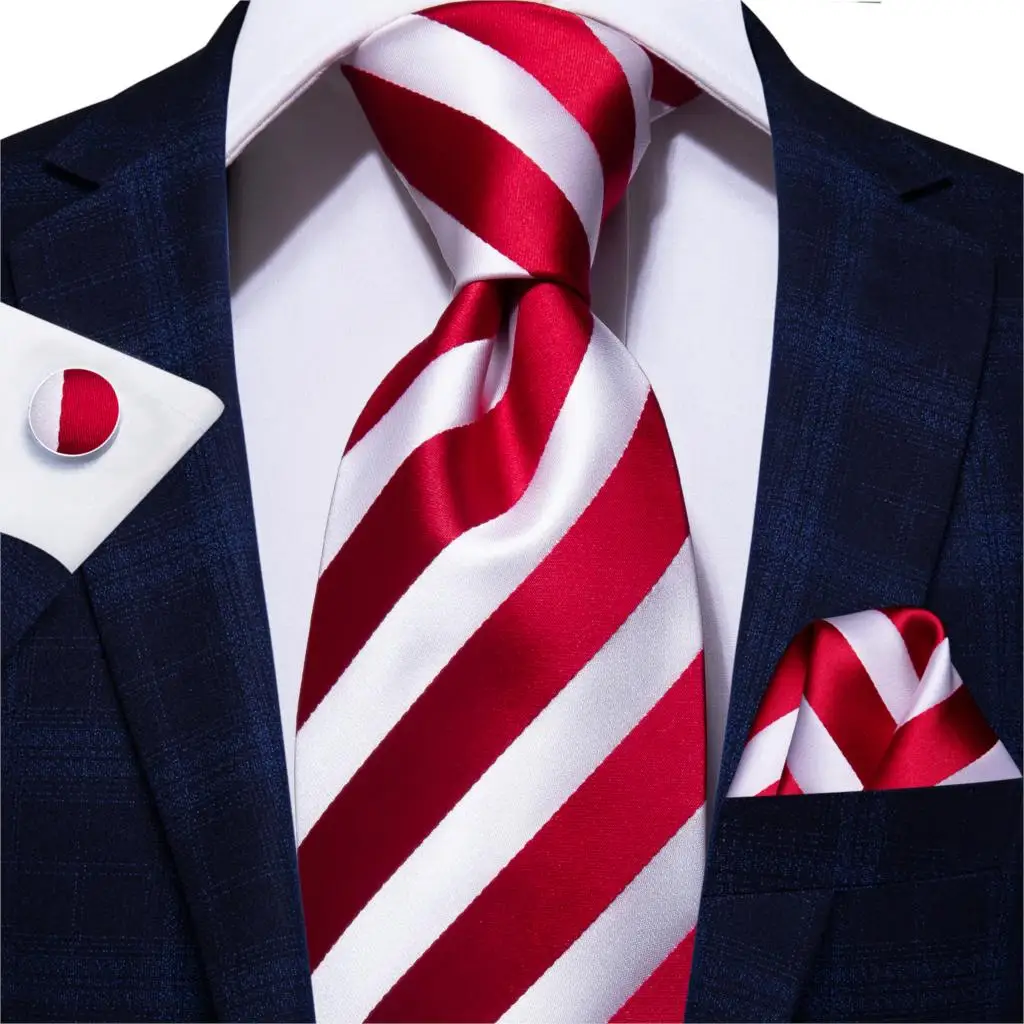 Hi Tie Красный Модный деловой Полосатый галстук из 100% шелка мужской Галстук 8 5 см
