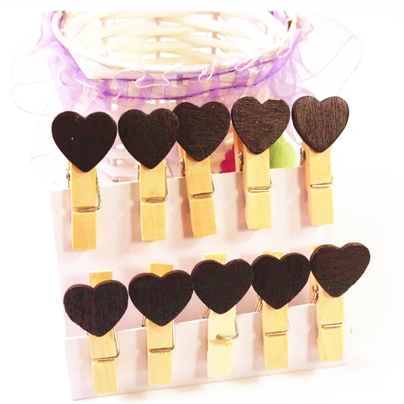 10 шт./лот новинка деревянные Мини клипсы в виде сердца коричневого цвета зажимы