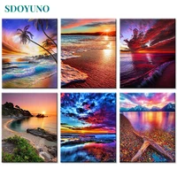 sdoyuno 60x75cm diy oil painting by numbers seascape frameless paint by numbers on canvas landscape home decor digital painting