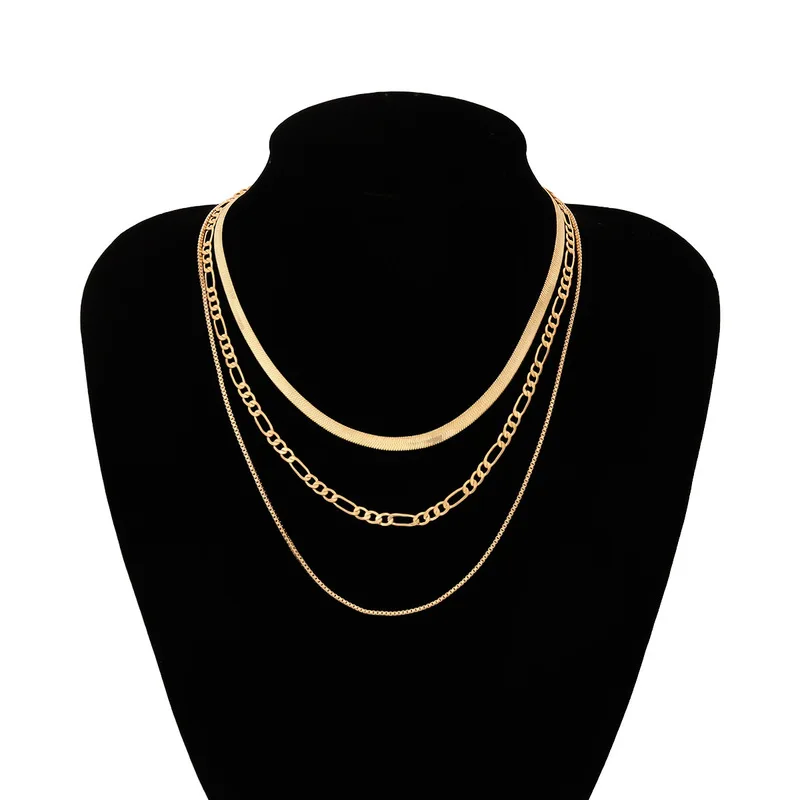 

Punk Multilayer Bone Box Snake Chain Personality Metal Mixing Chain Necklace Accessories