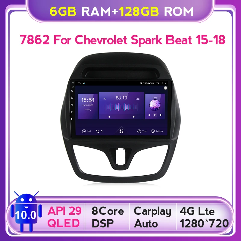 4G LTE 6G + 128G Android 10 автомобильное радио для Chevrolet Spark 2015 2016 2017 2018 QLED сенсорный экран GPS