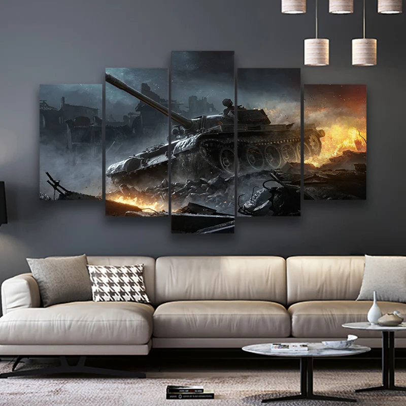 

No Framed 5 Pieces Modular War World of Tanks Game Gift HD Wall Art Canvas Posters Pictures Paintings Home Decor for Living Room