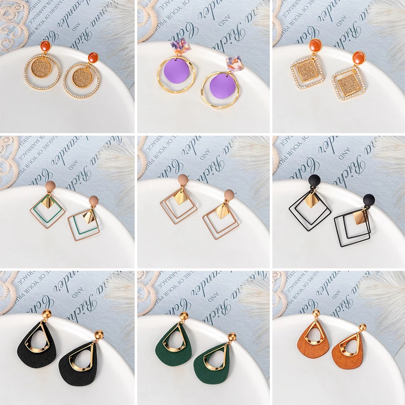 

Vintage Korean Acrylic Earring Statement Geometry Earrings Drop Earrings for Women 2023 Fashion Lightweight Earings Jewelry