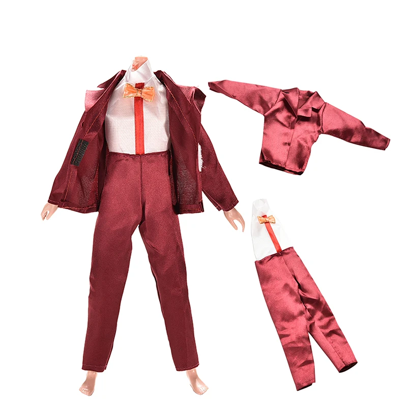 

1 Set For Barbie Ken Dolls Clothing Wine Red Shirt Coat Pants Clothes Suit