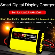 12V 2A Smart Car Motorcycle Battery Charger 220V Full Automatic LCD Display Moto Auto Lead Acid AGM GEL VRLA Batteries Charging