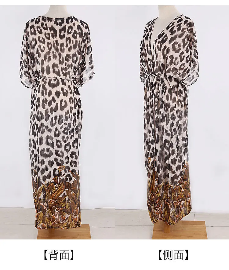 

Women Chiffon Leopard Crochet Summer Beach Bikini Cover Up Long Swimwear Dress Bathing Suit Sexy Cardigan Beachwear Cover Up
