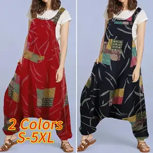 Летний комбинезон 2021 VONDA, пикантные повседневные Комбинезоны без рукавов, женские свободные комбинезоны, летние комбинезоны с винтажным принтом, брюки 5XL