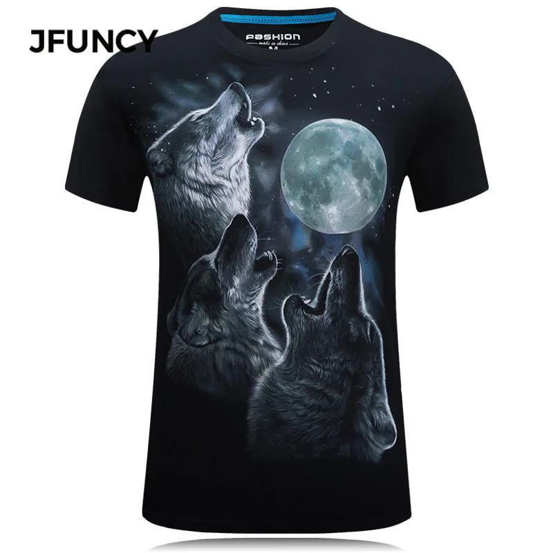 JFUNCY 3D Wolf Print Tshirt Men Graphic T Shirts Summer Short Sleeve Streetwear Male Tee Top Cotton Casual Gothic Man Clothing