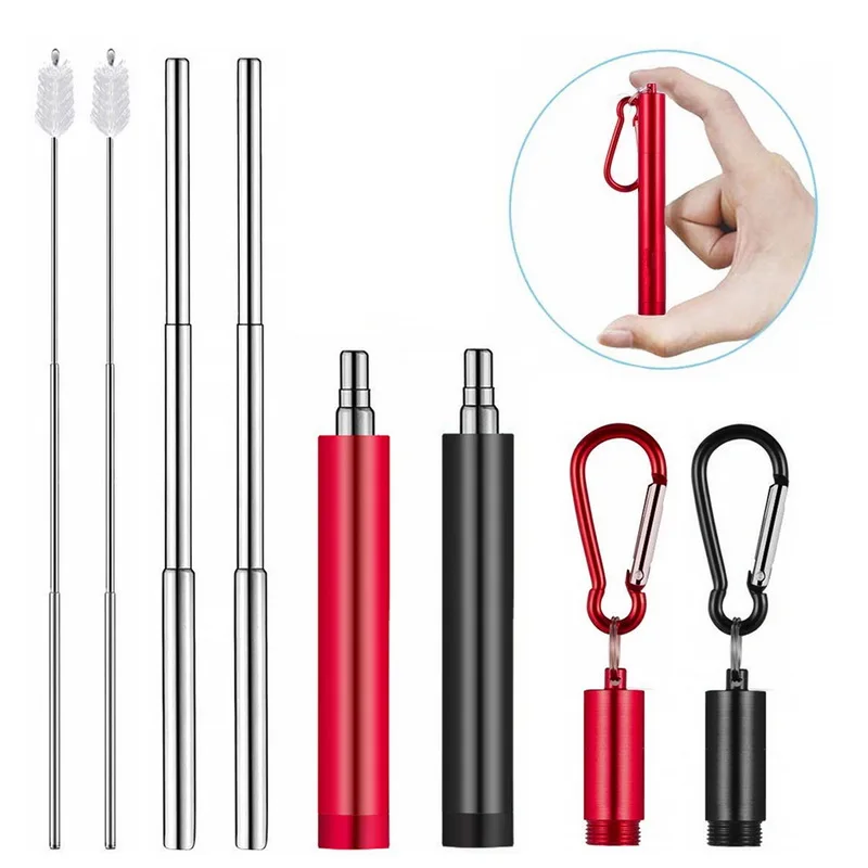 2 packs stlye P Телескопическая из нержавеющей стали питьевой соломы портативный соломинки для путешествий многоразовый складной стакан соломы с щеткой Бар инструменты - Цвет: 2 packs stlye P