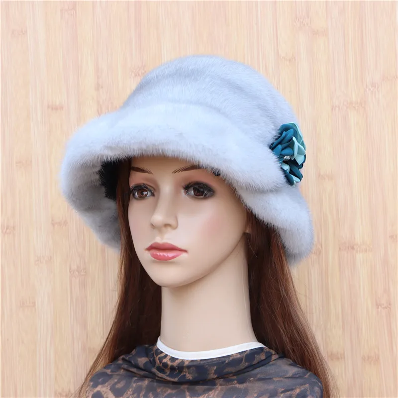 New Product Mink Top Hat Imported Whole Mink Fur  Mink Velvet Hat Warm In Winter  Sweet And Elegant Style