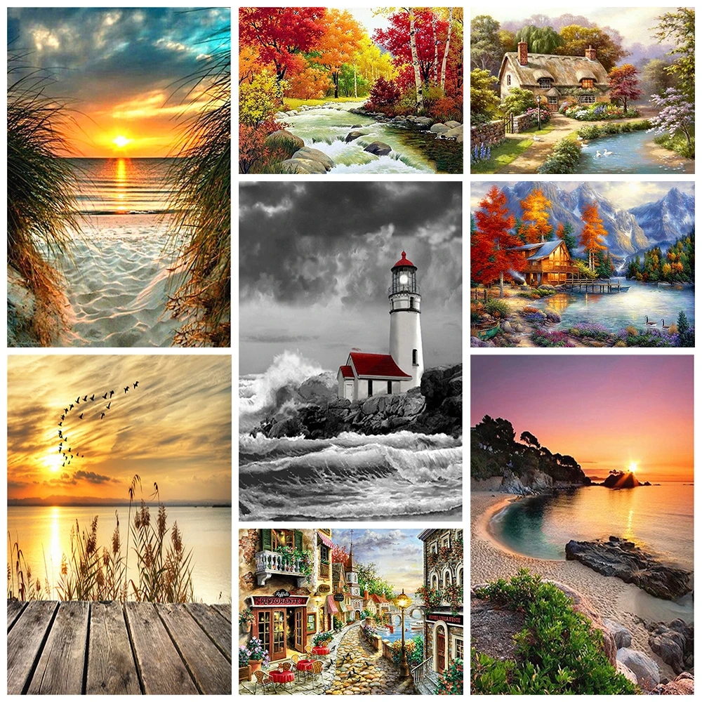 

5D Diamond Painting Landscape Sunset Sea View Square/Round Embroidery Cross Stitch Kit Painting Mosaic DIY Home Decoration Gift