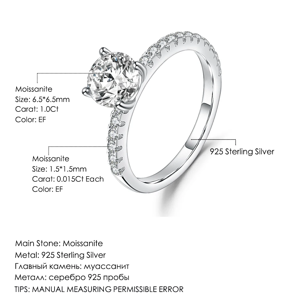 

GEM'S BALLET 925 Sterling Silver EF Color Moissanite Bridal Rings Jewelry 1.0Ct 6.5mm Round Accented Art Deco 3 Band Set