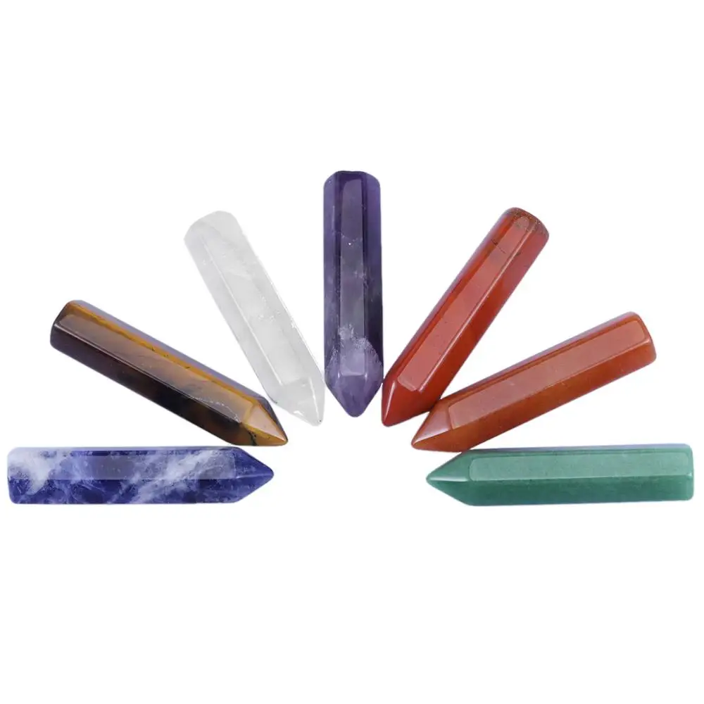 

TUMBEELLUWA 7PCS Healing Chakra Crystal Wands 6 Faceted Single Point Set,Reiki Chakra Gem Stones Balancing Meditation Therapy