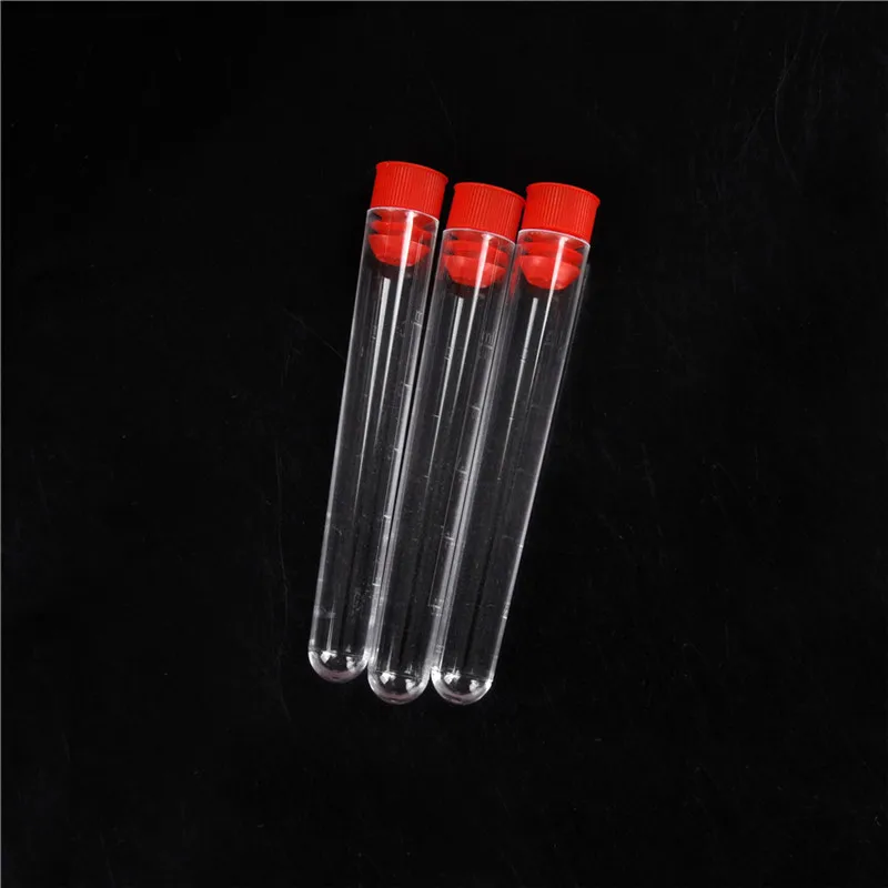 

New 16x100mm Clear Plastic Test Tubes With Caps Lab Round Bottle Tubes Laboratory Tools 10pcs
