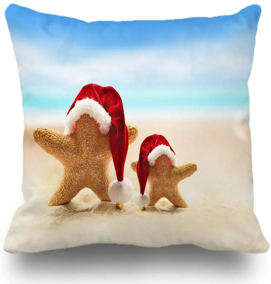 

Batmerry Merry Christmas Theme Decorative Pillow Covers Summer Beach Merry Christmas Starfish Pillow Covers