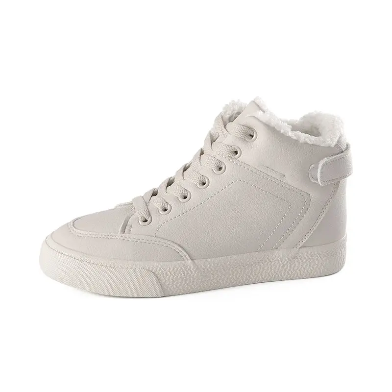 

Comfortable cotton shoes women High-top lace-up flat-bottomed sneakers 2020 winter plus velvet white shoes female school shoes