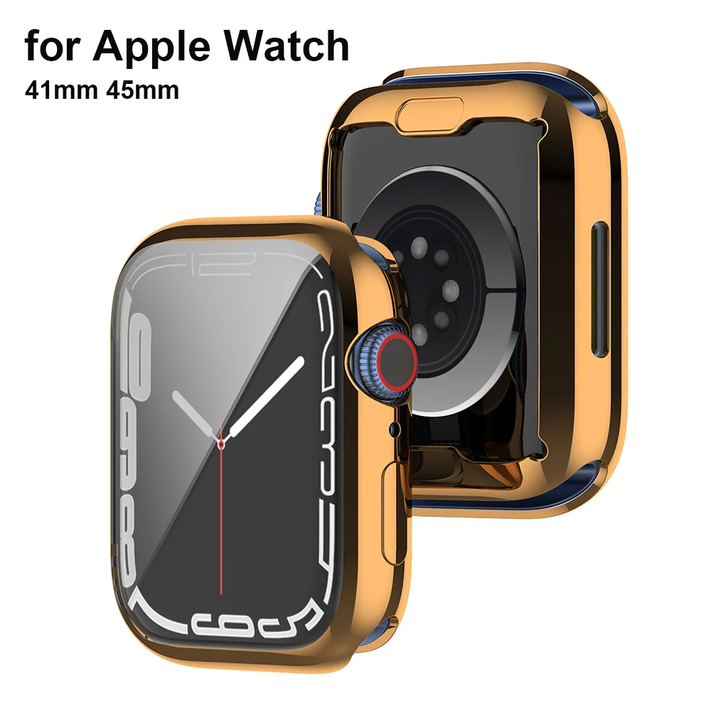 

Rose Gold Case Compatible for Apple Watch 45mm Series 7 41mm Screen Protector Ultra-Thin Soft TPU HD Overall Protective Cover