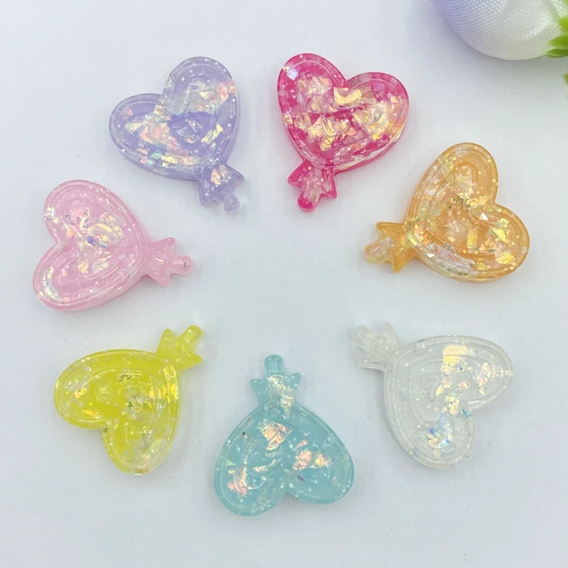 14 шт. новые милые полимерные смешанные блестящие сердца с плоским основанием