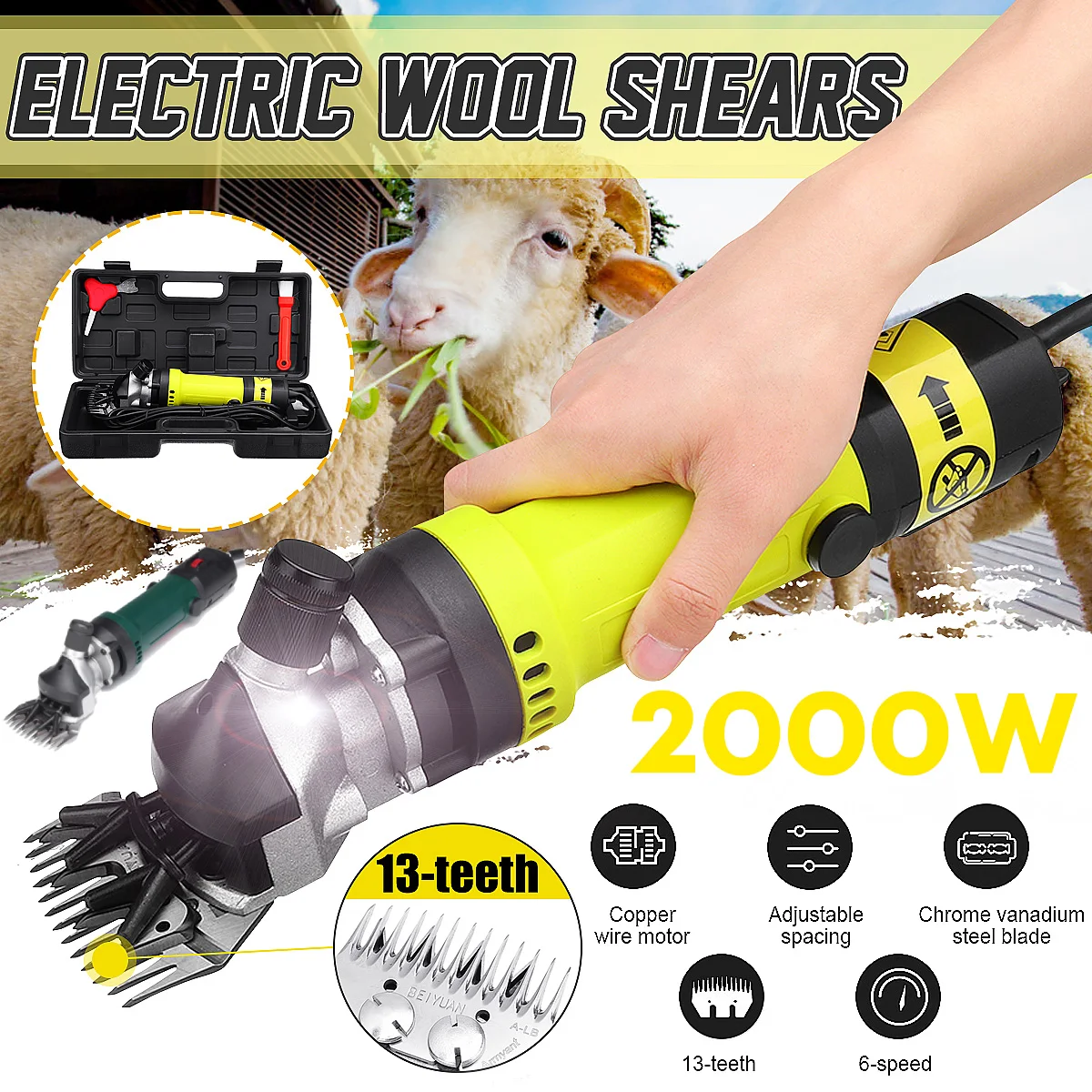 

2000W 220V 6 Gears Speed Electric Sheep Goat Shearing Machine Trimmer Tool Wool Scissor Cut Machine With Box EU/AU/US Plug