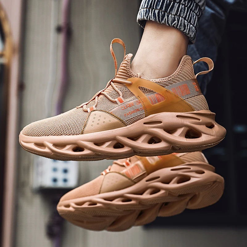 Brown Lightweight Men Running Shoes Fashion Unisex Blade Sneakers Big Size Outdoor Male Athletic Shoes Mesh Jogging Sneakers Men