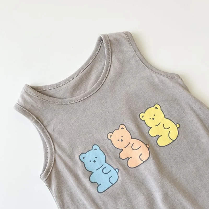 

2021 New Cartoon Three Bears Print Sleeveless Bebe Garcon Romper Ribbed Baby Bodysuit Twin Outfits Boy Girl Toddler Boy Bodysuit