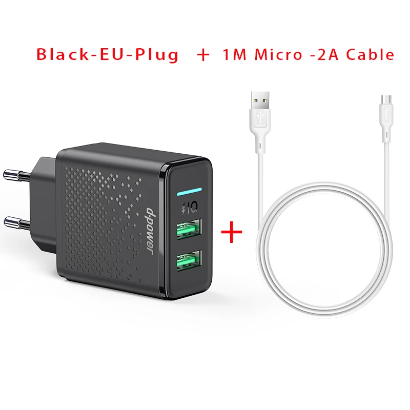 Black-Micro Dpower Dual USB зарядное устройство для телефона 5V 2.4A Быстрая зарядка для iPhone samsung Xiaomi huawei EU штепсельная вилка настенное зарядное устройство для телефона адаптер - Тип штекера: Black-Micro