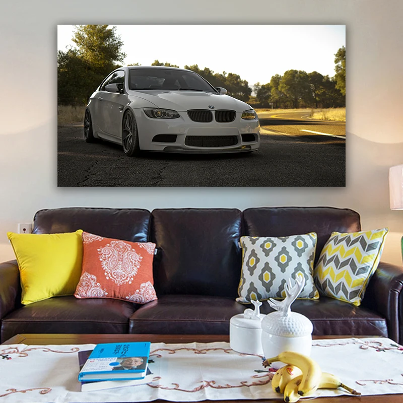 

Road White BMW M3 E92 HD Wall Art Pictures Racing Posters Canvas Painting Posters and Prints Living Room Home Decor
