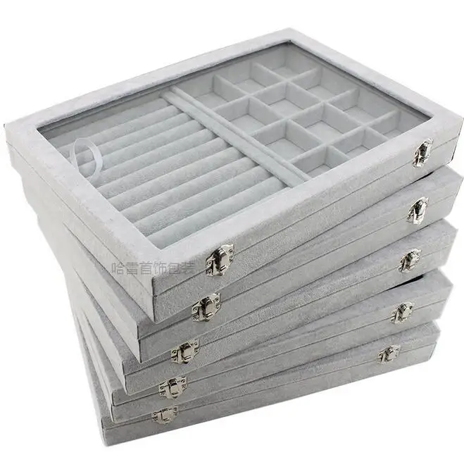 New Hot Grey Velvet Jewelry Display Box Case for Ring Earring Bracelet Necklace or other Ornaments Storage Jewellery Organizer