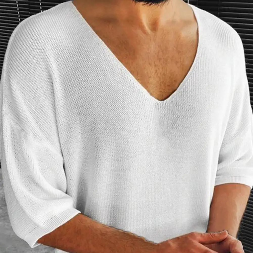 Мужской повседневный трикотажный свитер однотонные джемперы с коротким рукавом