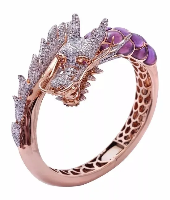 

Fashion Hip Hop Retro Dragon Head Ring For Men Women Personality Two-Color Gems Rings Accessories Personalized Jewelry Gifts